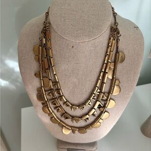 Stella & Dot Layered Gold Disc and Geometric Necklace
